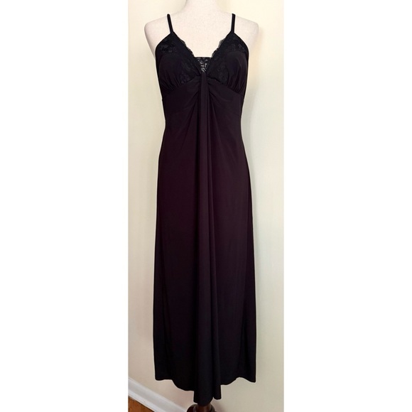 Black Nightgown Slip Dress Spaghetti Strap Lace Silky Stretchy Romantic Goth XL - Picture 1 of 5